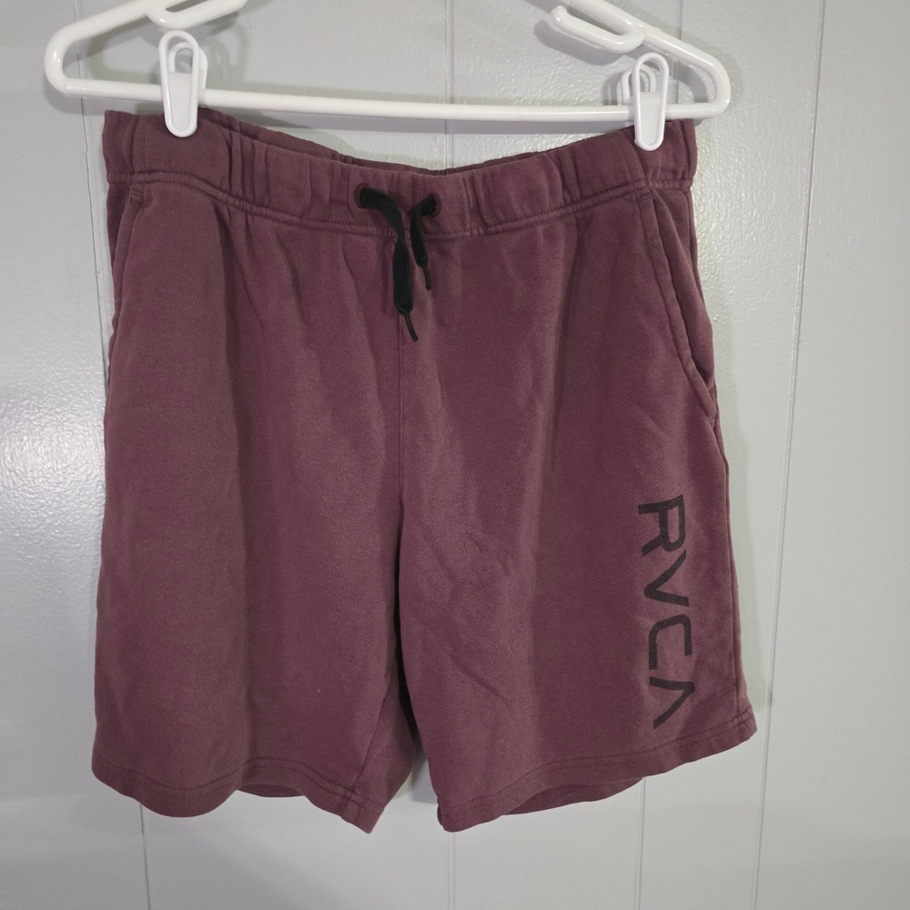 RVCA Sweat Shorts Mens S Maroon Logo Fleece‎ Drawstring Casual Athletic 4075